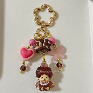 Monchhichi Brown and Pink Keychain Charm